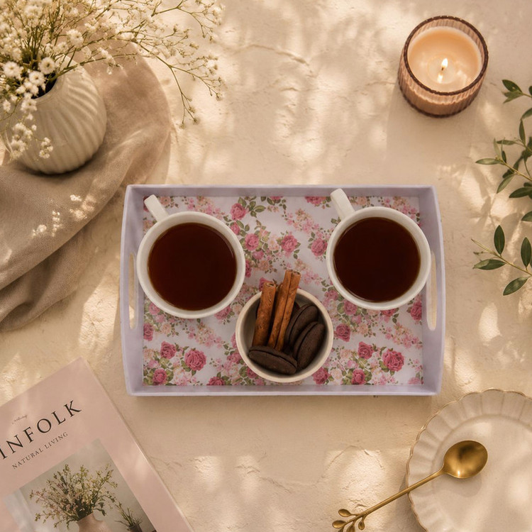 سینی دسته دار مهروز مدل 9991 گل رز سایز 20*28 سانتیمتر