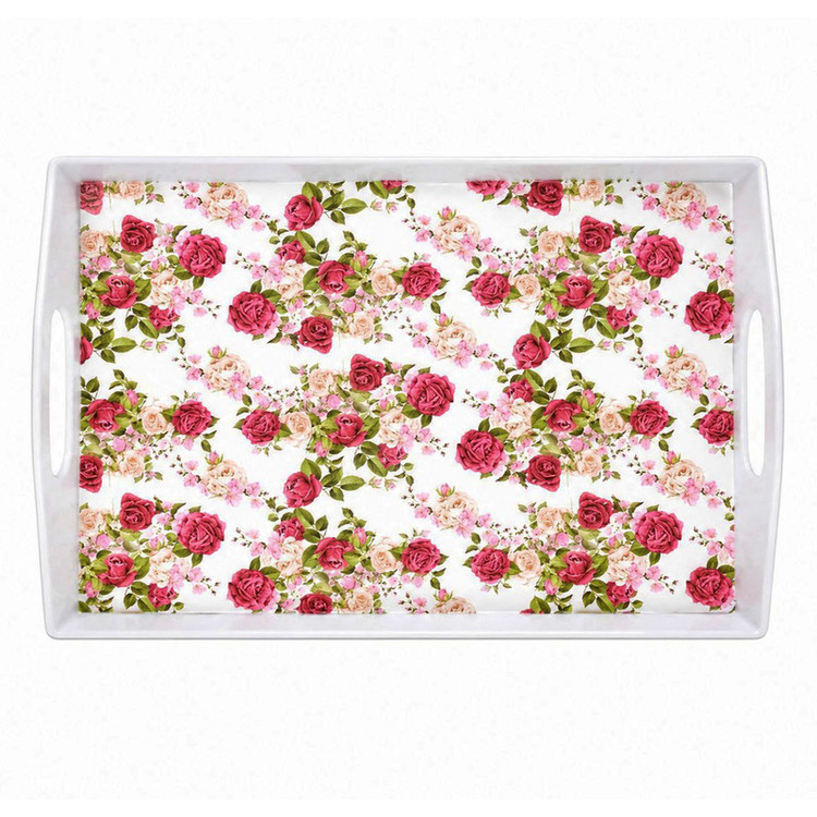 سینی دسته دار مهروز مدل 9991 گل رز سایز 20*28 سانتیمتر