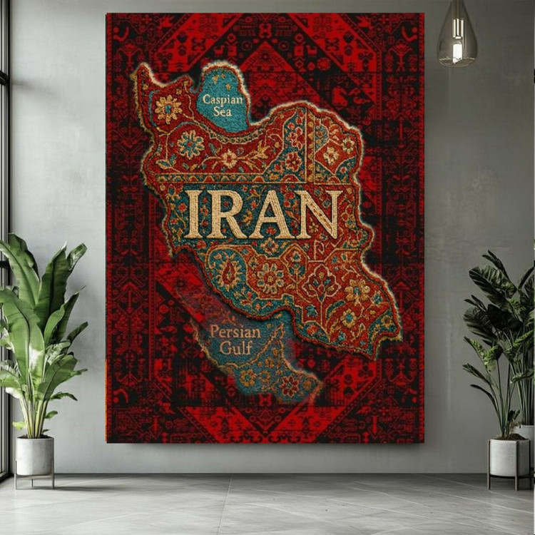 پوستر پارچه ای طرح مخمل نقشه ایران مدل فرش ایرانی (2) کد BK25055