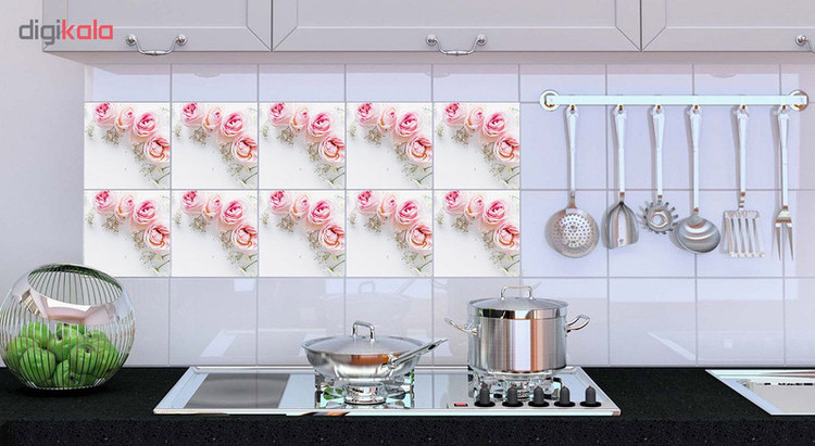 استیکر کاشی طرح pink flower بسته 10 عددی