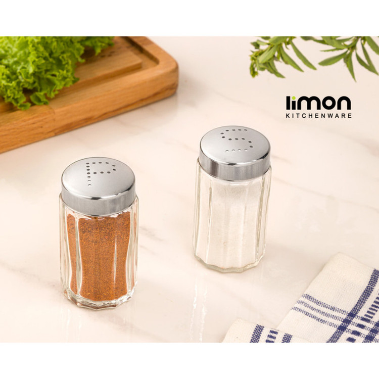 نمک پاش لیمون مدل شیشه ای شیاردار کد HS2409 مجموعه 2 عددی
