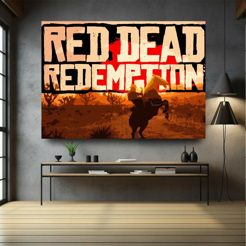 پوستر پارچه ای طرح گیم RED DEAD مدل مبارز در غروب خورشید کد GR68