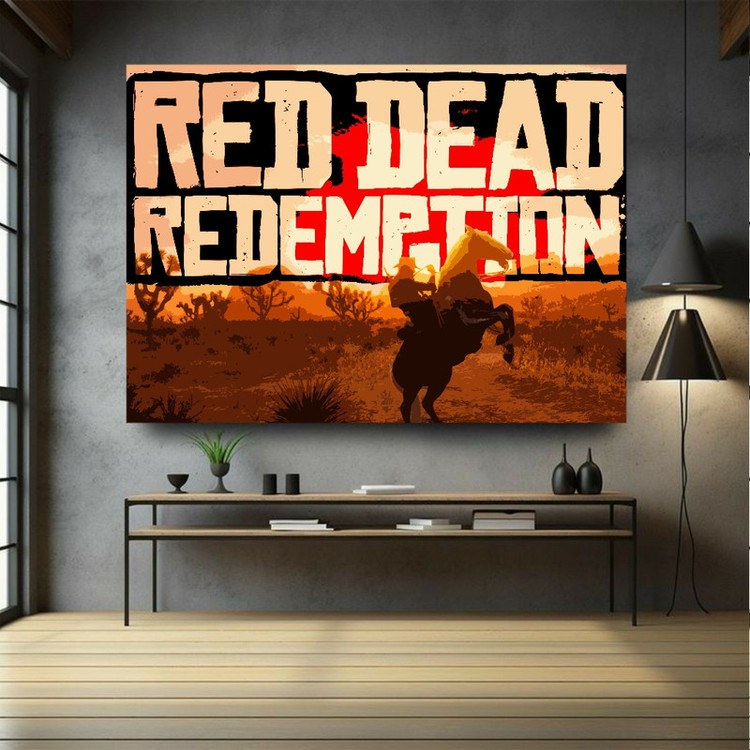 پوستر پارچه ای طرح گیم RED DEAD مدل مبارز در غروب خورشید کد GR68
