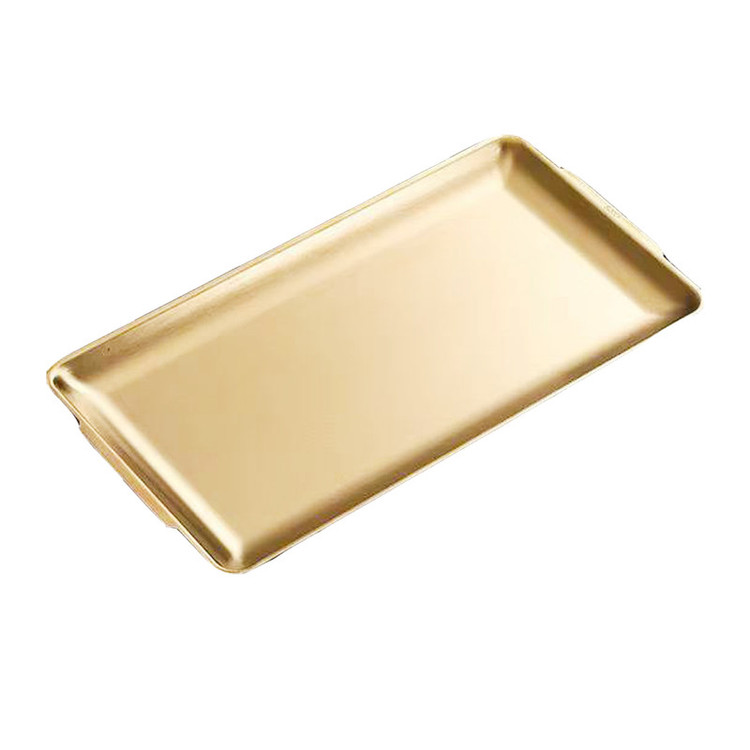 سینی سرو استیل مستطیل 2 دسته کوچک کد 3216، ابعاد 32×16، گنجایش 6 فنجان چای، مناسب سرو دسر و شیرینی و فینگرفود، شستشو با دست