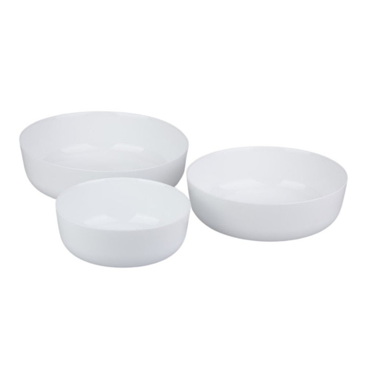 ظرف سرو دینو مدل آون مجموعه 3 عددی تابه گرد آرکوپال مناسب مایکروویو و ماشین ظرفشویی برای آجیلخوری، میوهخوری و دسرخوری با ابعاد تابه بزرگ 24.5×24.5×7 سانتیمتر، تابه متوسط 21.5×21.5×7 سانتیمتر و تابه کوچک 17.5×17.5×7 سانتیمتر