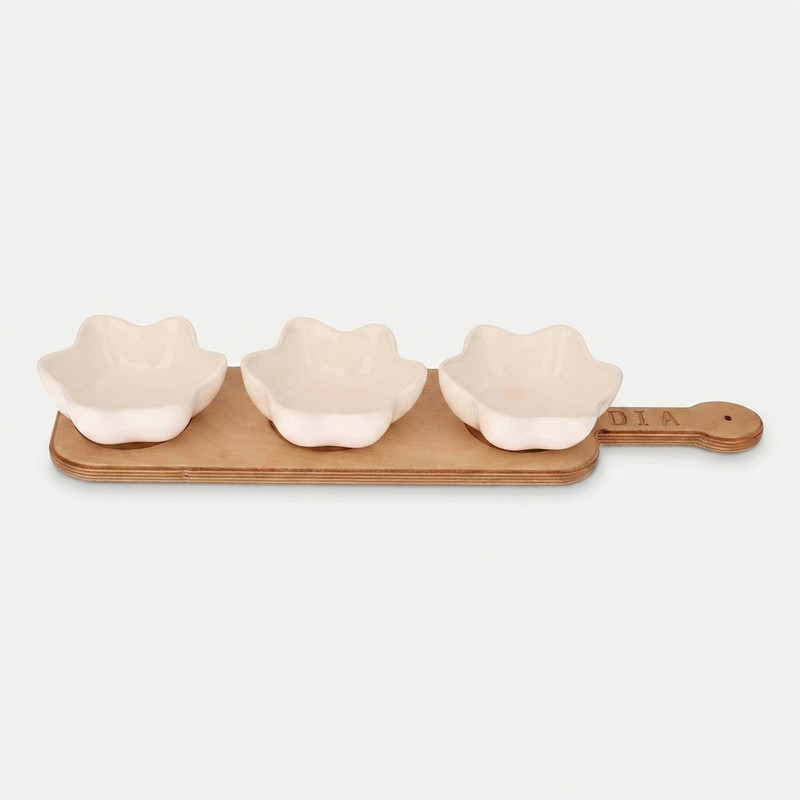 اردوخوری فانتزی مدل خورشید سرامیک و چوب با نگهدارنده 42.5x10.5x1.3 سانتی‌متر، کاسه 10.5x10.5x4 سانتی‌متر، مناسب شستشو با دست