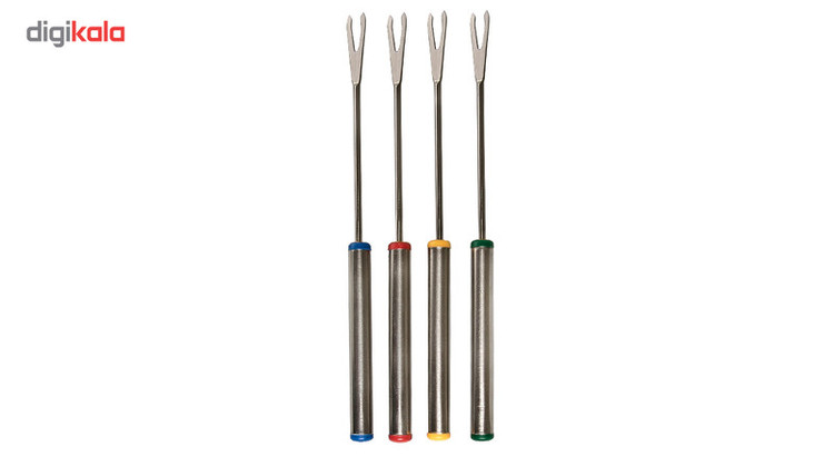 ست فوندوخوری مدل A852S با بدنه چینی و صفحه گردان، کاسه بزرگ گرم نگهدارنده با ابعاد 12×12×7.5 سانتیمتر، استند استیل وارمر دار با ابعاد 12×12×7 سانتیمتر، مناسب سرو شکلات گرم و فینگرفود، همراه با 4 عدد چنگال 17.5 سانتیمتر