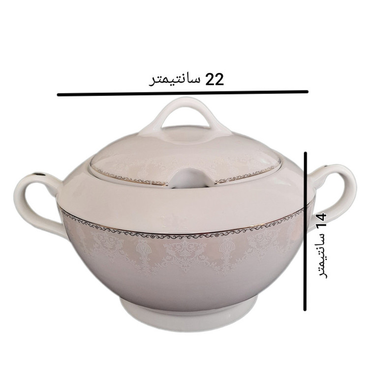 سوپخوری چینی تقدیس مدل البرز کد 01 با در و دستگیره، مناسب سرو سوپ با شستشوی دست و ماشین ظرفشویی، ابعاد 22×22×15 سانتیمتر همراه با جعبه