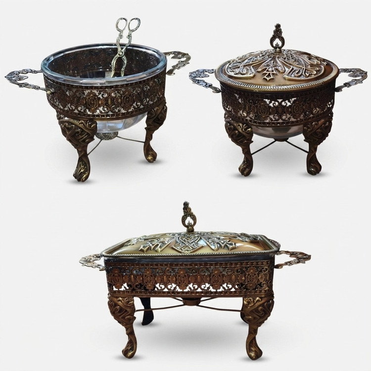ست سوفلهخوری و ظروف سرو پذیرایی مدل SS1، مجموعه 3 عددی، شیشهای پیرکس نشکن، سازگار با وارمر، ضدزنگ، ضدحرارت و ضد ضربه، مناسب سرو سوفله مرغ، سوپ و سالاد