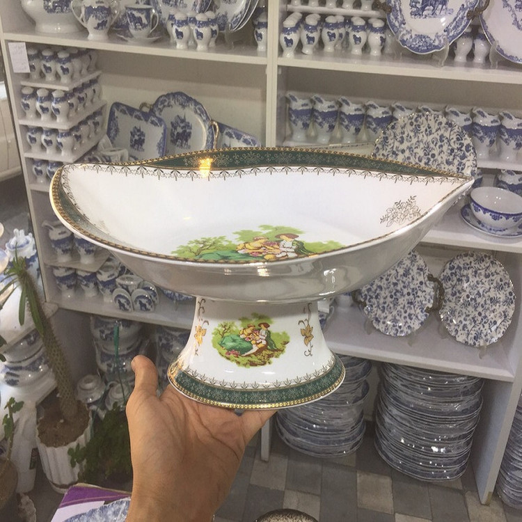 ظرف سرو میوه چینی پردیس کاشان مدل پایه دار طرح لیلی و مجنون
