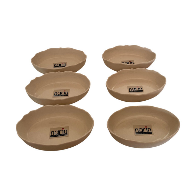 ظرف اردوخوری چینی مدل اردو لب چین، مجموعه 6 عددی، فرم بیضی، مناسب مایکروویو و شستشو با دست و ماشین ظرفشویی، ضد خش، ابعاد 17×33، دارای جعبه