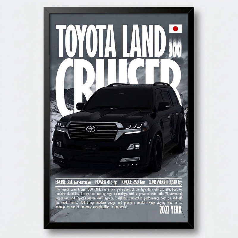 تابلو بکلیت طرح ماشین و خودرو تویوتا لندکروز Toyota LandCruiser مدل B-po1942 فریم مشکی