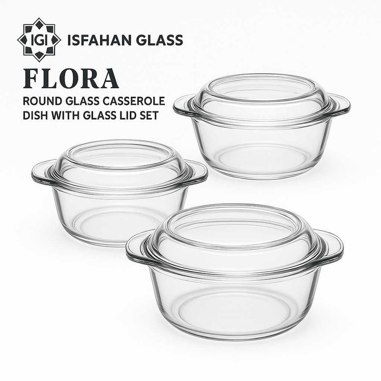 ظرف پخت شیشه و بلور اصفهان مدل FLORA مجموعه سه عددی