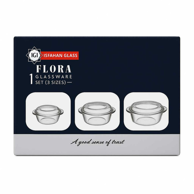 ظرف پخت شیشه و بلور اصفهان مدل FLORA مجموعه سه عددی