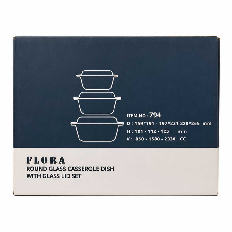 ظرف پخت شیشه و بلور اصفهان مدل FLORA مجموعه سه عددی