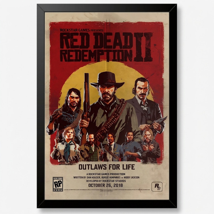 تابلو بکلیت طرح گیمینگ ردد red dead redemption 2 مدل B-po1956 فریم مشکی