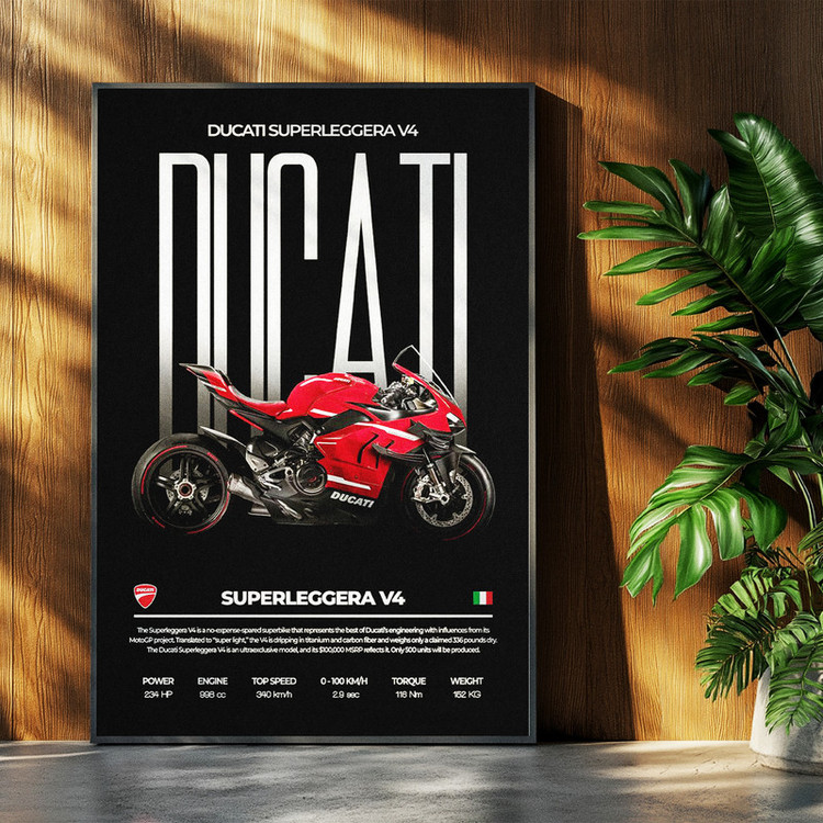 تابلو بکلیت طرح موتور سنگین دوکاتی Ducati Superleggera V4 مدل b-po1691 فریم مشکی