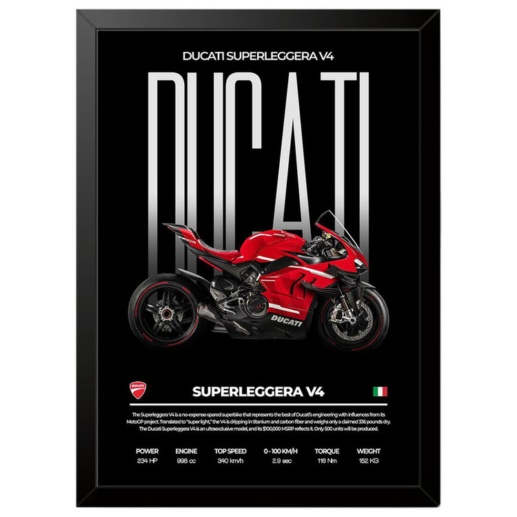 تابلو بکلیت طرح موتور سنگین دوکاتی Ducati Superleggera V4 مدل b-po1691 فریم مشکی