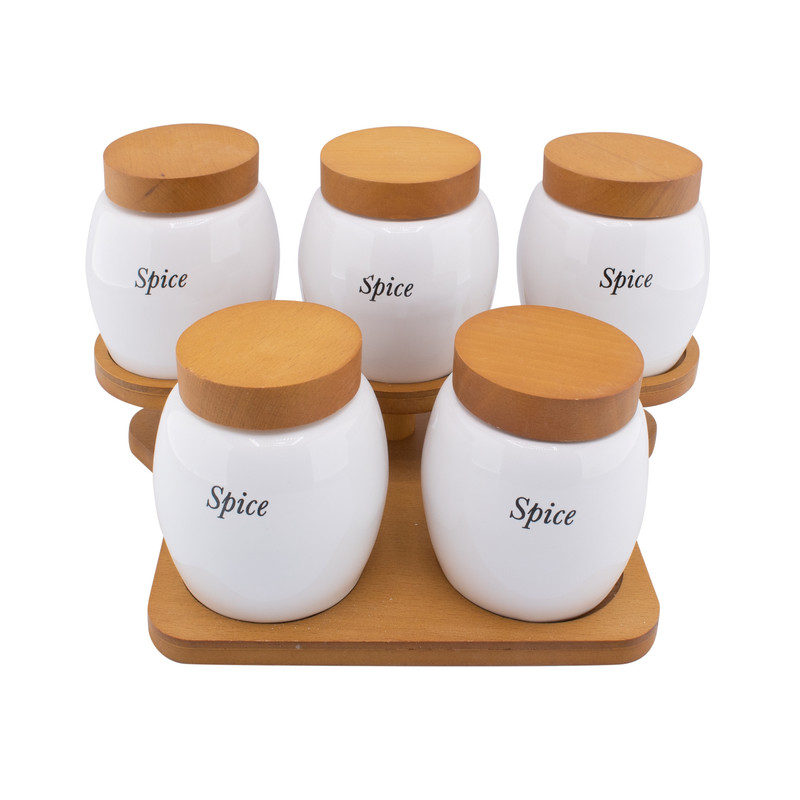 ست جا ادویه پنج پارچه مدل درب چوبی کد MPA-50029S/6