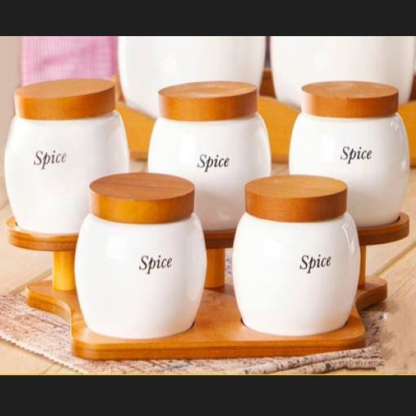 ست جا ادویه پنج پارچه مدل درب چوبی کد MPA-50029S/6