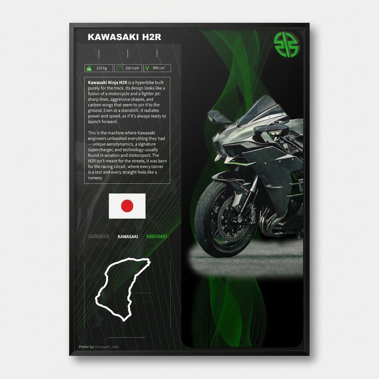 تابلو بکلیت طرح موتور سنگین نینجا کاوازاکی NINJA KAWASAKI H2R مدل b-po1685 فریم مشکی