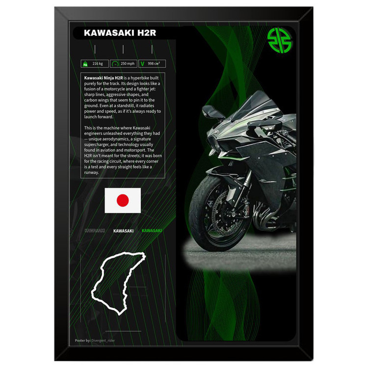 تابلو بکلیت طرح موتور سنگین نینجا کاوازاکی NINJA KAWASAKI H2R مدل b-po1685 فریم مشکی