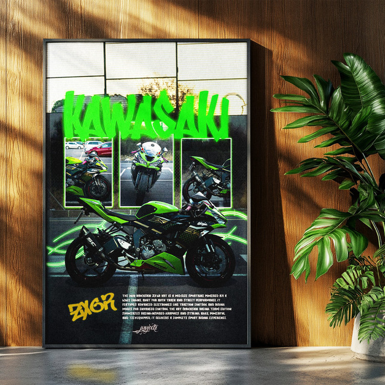 تابلو بکلیت طرح موتور سنگین نینجا کاوازاکی Kawasaki Ninja ZX-6R مدل b-po1703 فریم مشکی