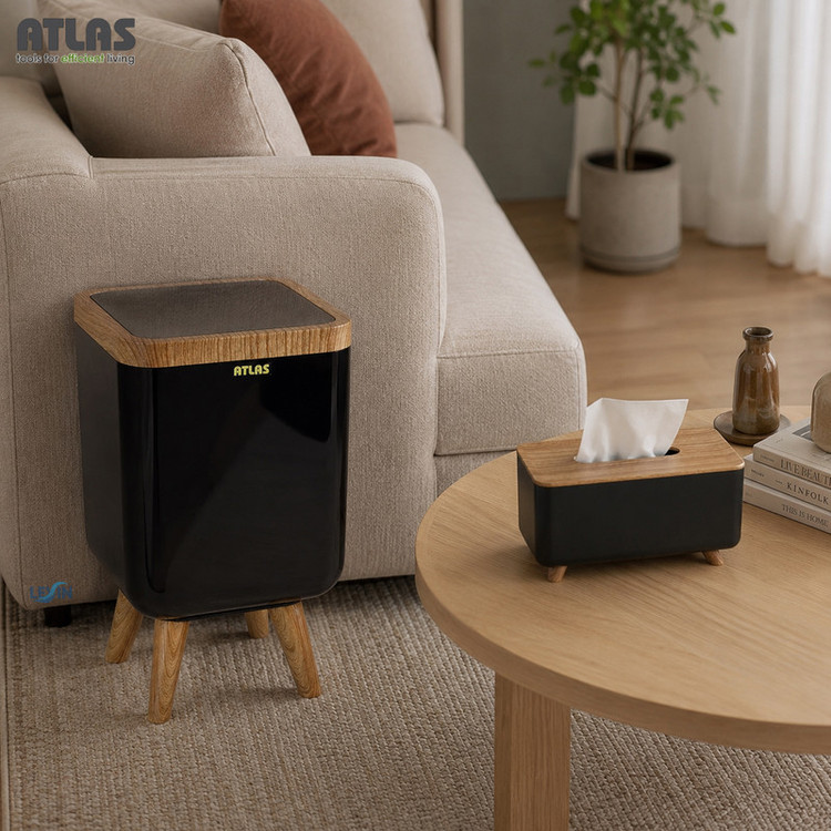 ست سطل و جای دستمال اطلس مدل ژیوار طرح چوب کد 202