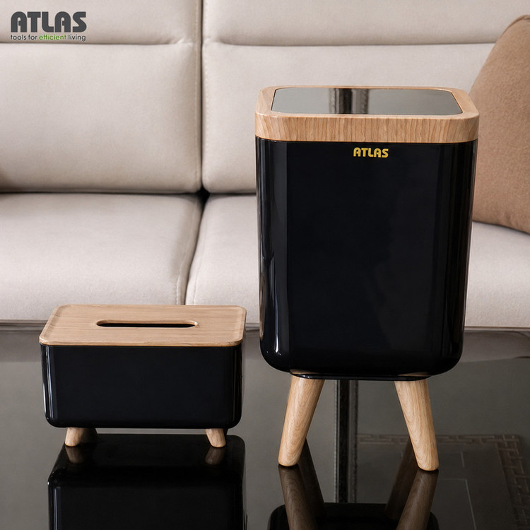 ست سطل و جای دستمال اطلس مدل ژیوار طرح چوب کد 202