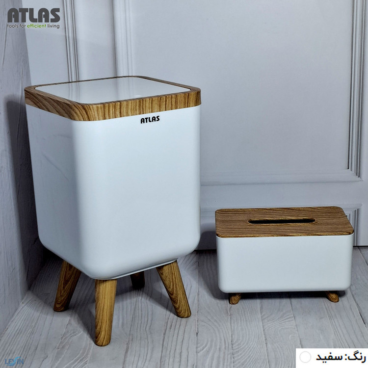 ست سطل و جای دستمال اطلس مدل ژیوار طرح چوب کد 202