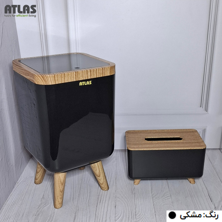 ست سطل و جای دستمال اطلس مدل ژیوار طرح چوب کد 202