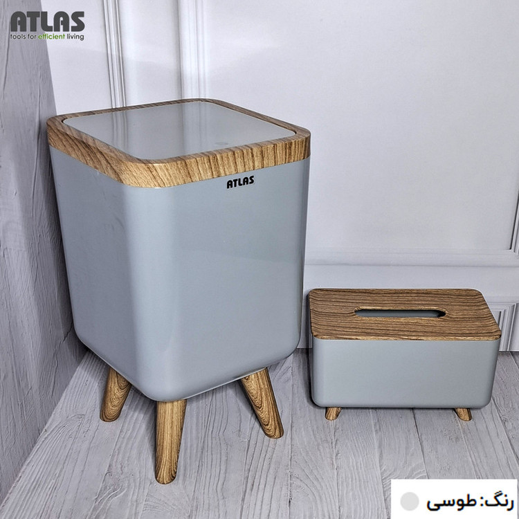 ست سطل و جای دستمال اطلس مدل ژیوار طرح چوب کد 202