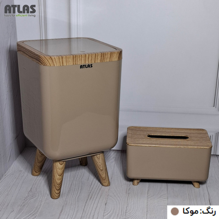 ست سطل و جای دستمال اطلس مدل ژیوار طرح چوب کد 202