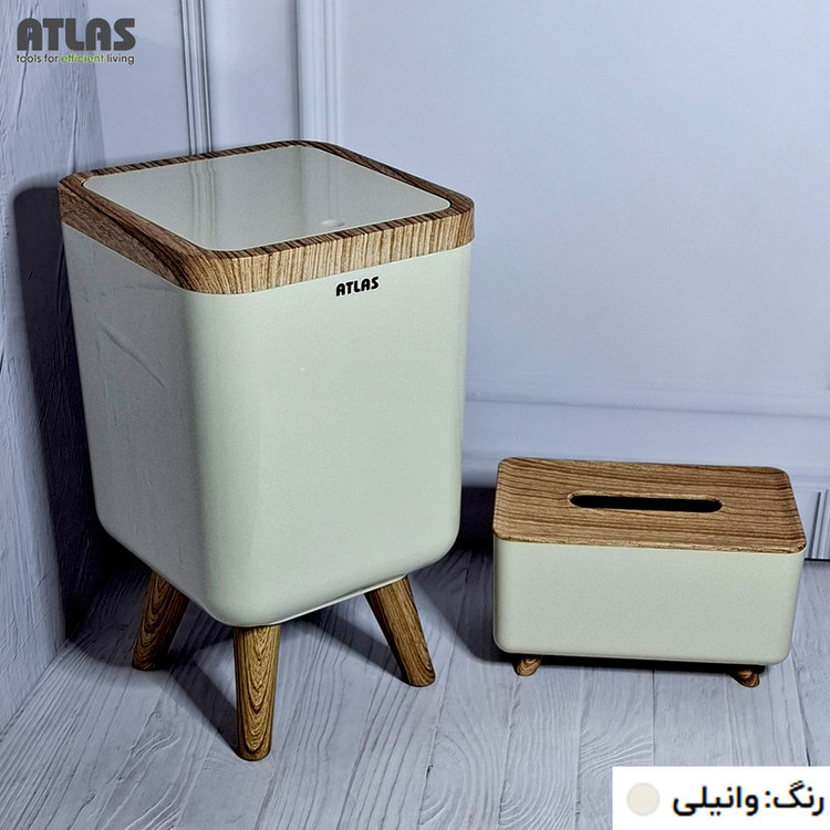 ست سطل و جای دستمال اطلس مدل ژیوار طرح چوب کد 202