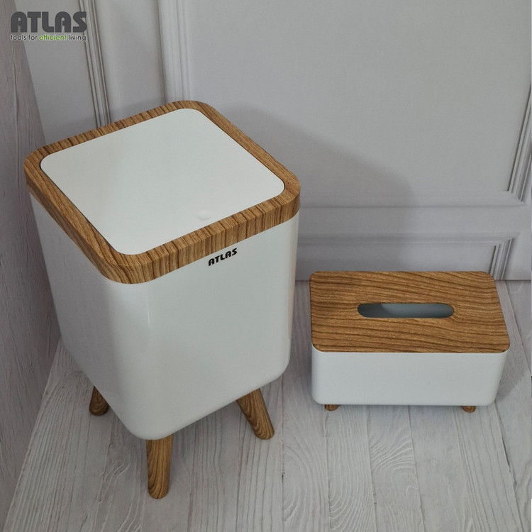 ست سطل و جای دستمال اطلس مدل ژیوار طرح چوب کد 202