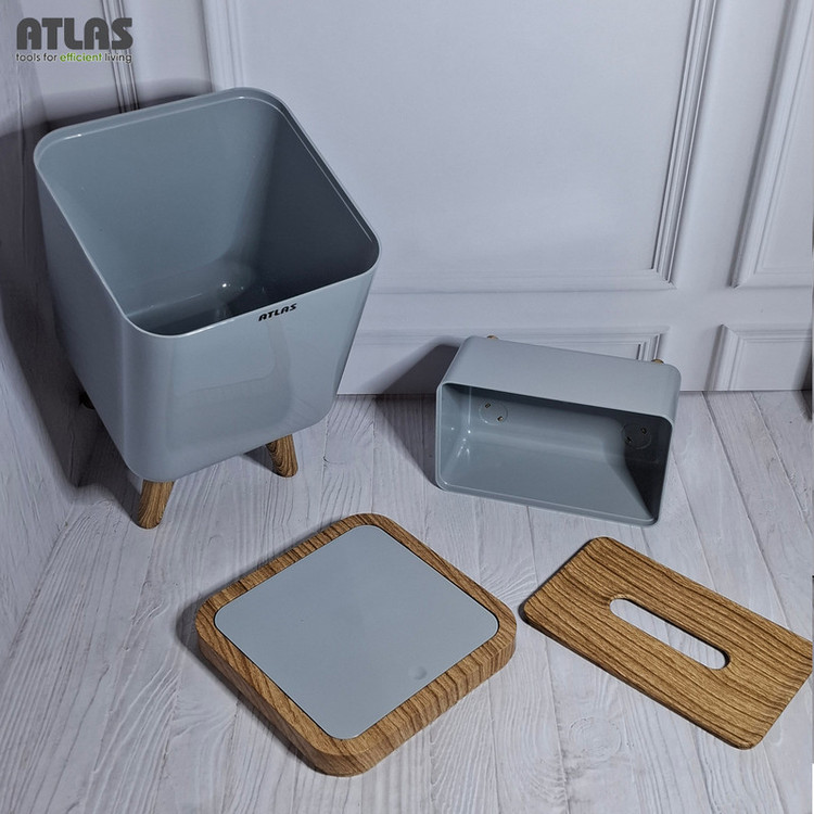 ست سطل و جای دستمال اطلس مدل ژیوار طرح چوب کد 202