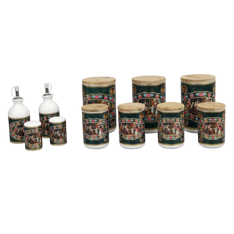جای ادویه 20 پارچه مدل کنتسی چینی درب چوبی
