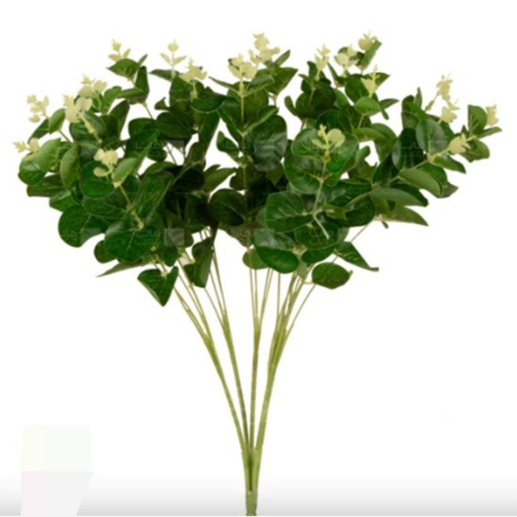 گل مصنوعی اکالیپتوس مدل بوته برگ اکالیپتوس کد PAL6070 با رنگپایداری در برابر نور خورشید از پلی اتیلن و پارچه، مناسب تزیین فضاهای مسکونی و اداری، ابعاد 15x15x40 سانتیمتر، وزن 100 گرم