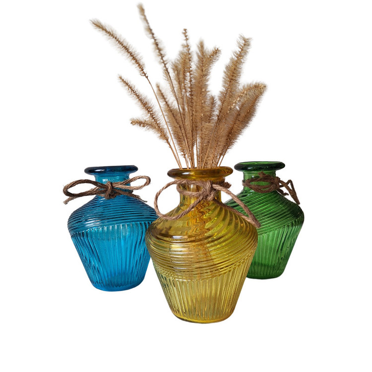 گلدان دکوری شیشهای طرح خمرهای استوانهای مناسب گلهای آپارتمانی و گیاهان آبی، رومیزی و ایستاده، ابعاد 6x6x11 سانتیمتر، وزن سبک و رنگهای متنوع