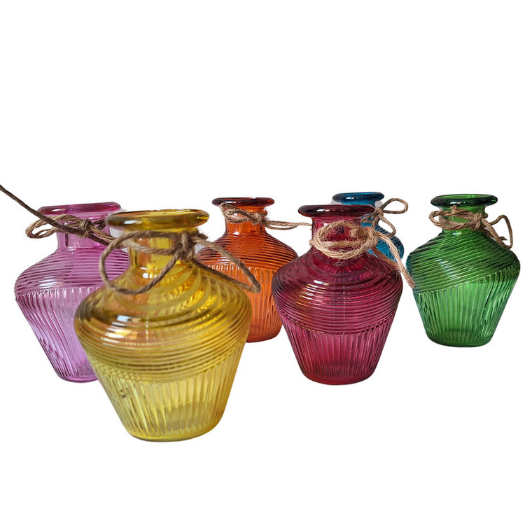 گلدان دکوری شیشهای طرح خمرهای استوانهای مناسب گلهای آپارتمانی و گیاهان آبی، رومیزی و ایستاده، ابعاد 6x6x11 سانتیمتر، وزن سبک و رنگهای متنوع