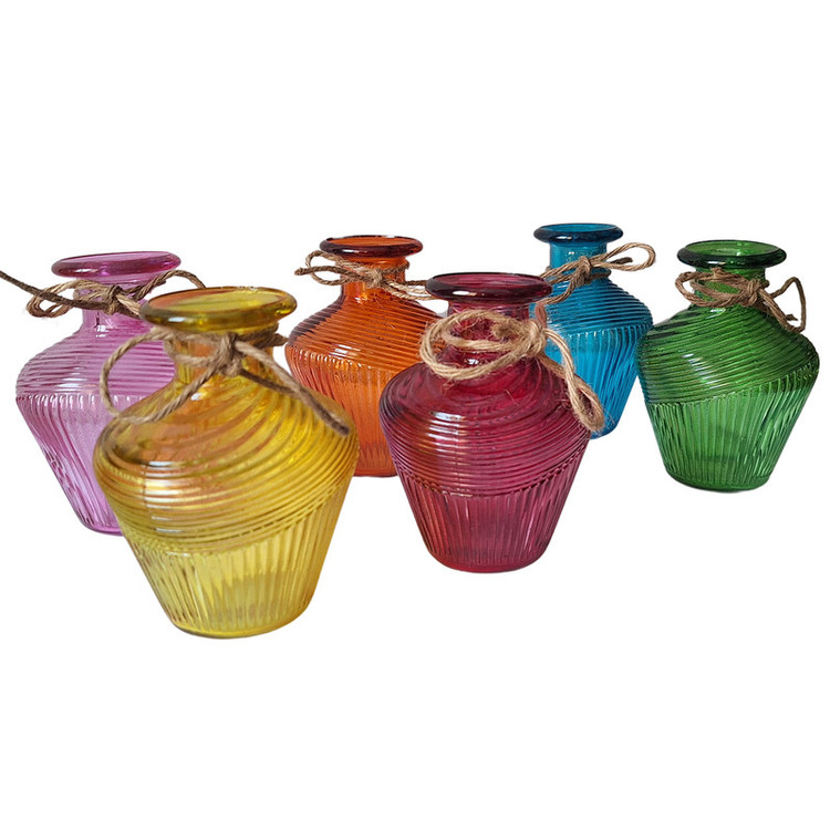 گلدان دکوری شیشهای طرح خمرهای استوانهای مناسب گلهای آپارتمانی و گیاهان آبی، رومیزی و ایستاده، ابعاد 6x6x11 سانتیمتر، وزن سبک و رنگهای متنوع