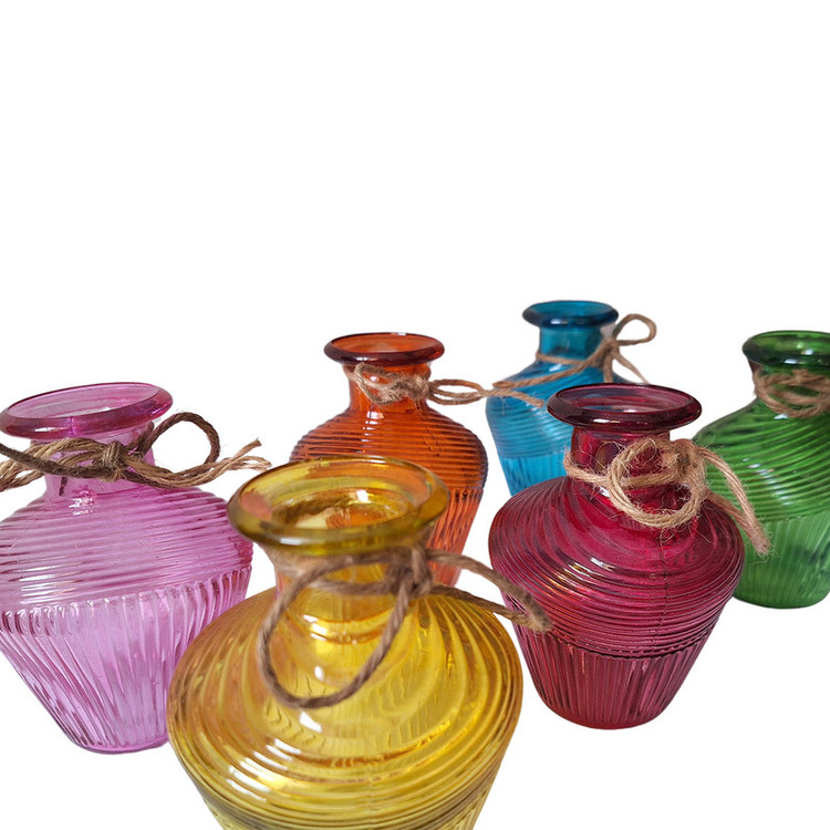 گلدان دکوری شیشهای طرح خمرهای استوانهای مناسب گلهای آپارتمانی و گیاهان آبی، رومیزی و ایستاده، ابعاد 6x6x11 سانتیمتر، وزن سبک و رنگهای متنوع