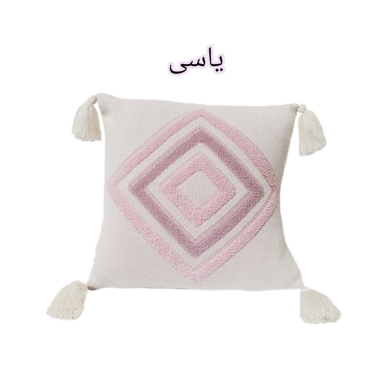 کاور کوسن کالامیر مدل بافت پانچدوزی طرح هندسی با منگوله سایز ۴۵×۴۵ سانتیمتر