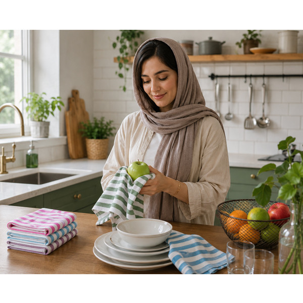 دستمال نظافت خانه و آشپزخانه نخ اسپی توره مدل یزدی کد Queen-55*75 بسته 2 عددی