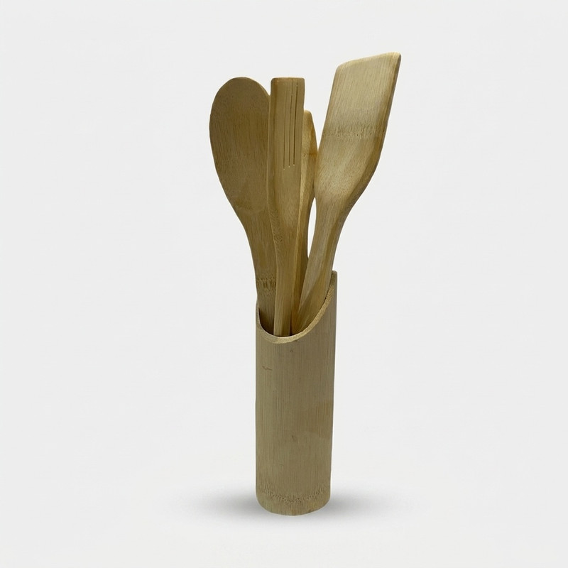 سرویس کفگیر و ملاقه 4 پارچه مدل چوبی 5PG به همراه استند