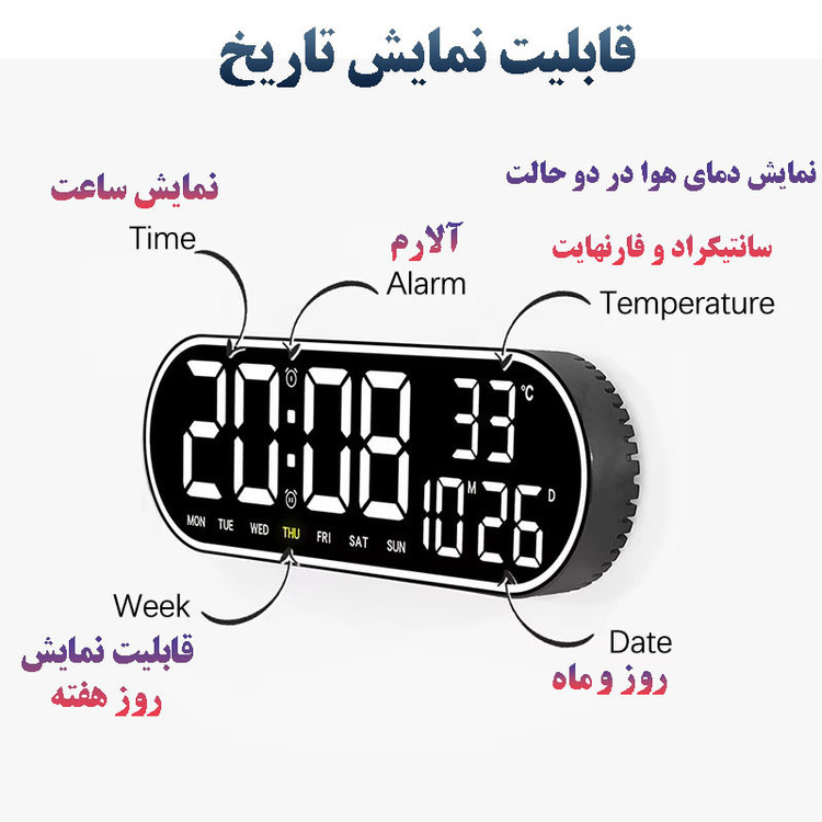ساعت دیواری دیجیتال مدل ریموت کنترل دار کدGH8021