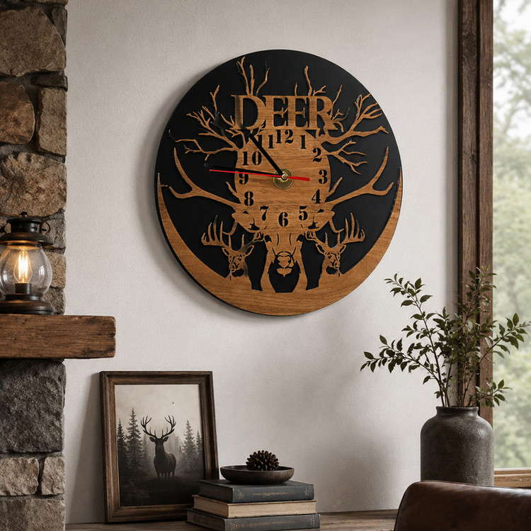 ساعت دیواری عقربهای با نشانگر عددی مدل DEER چوبی کد 2