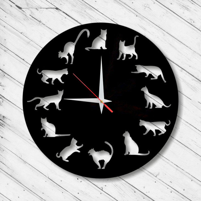 ساعت دیواری عقربه‌ای با نشانگر فانتزی مدل چوبی رفتار گربه
