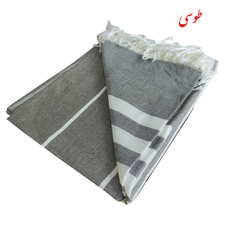 حوله حمام نساجی هنر یزد مدل خط دار ریشه دار سایز 100×180 سانتی متر