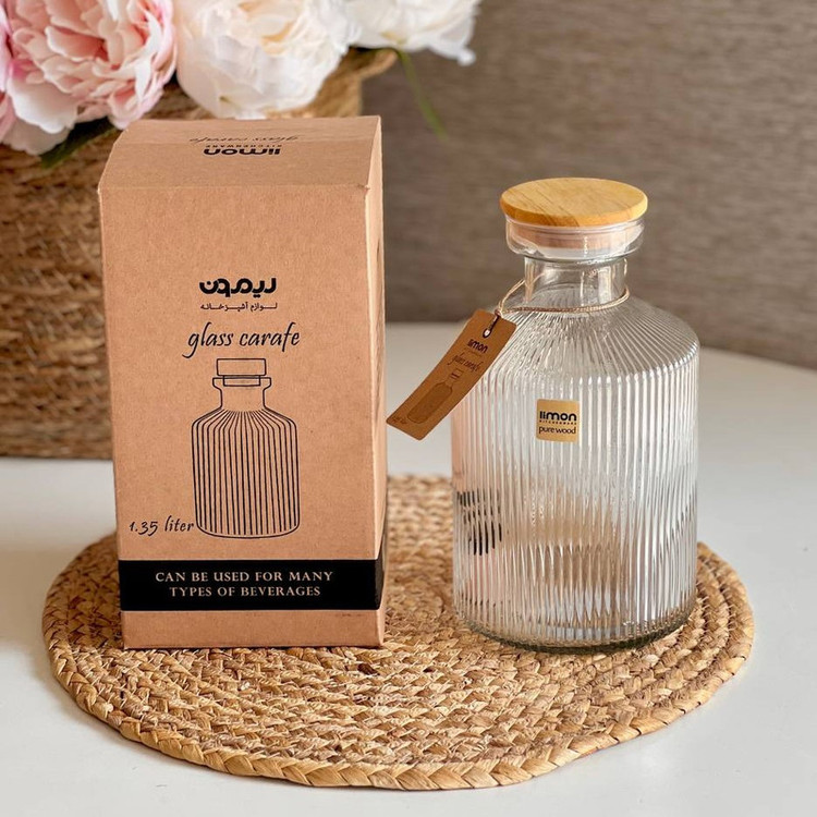 بطری آب لیمون مدل درب چوبی کد HS2271 گنجایش ۱.۳۵ لیتر